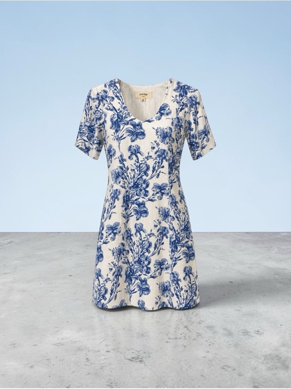 Poridge Blue Floral V-Neck Short Sleeve Dress